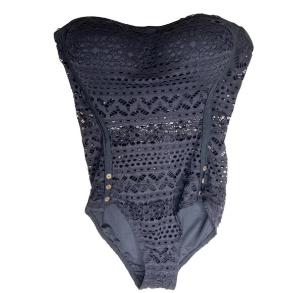 SURENOW Womens Black Mesh 1 Pc SwimSuit Size Medium NWT - Picture 2 of 10